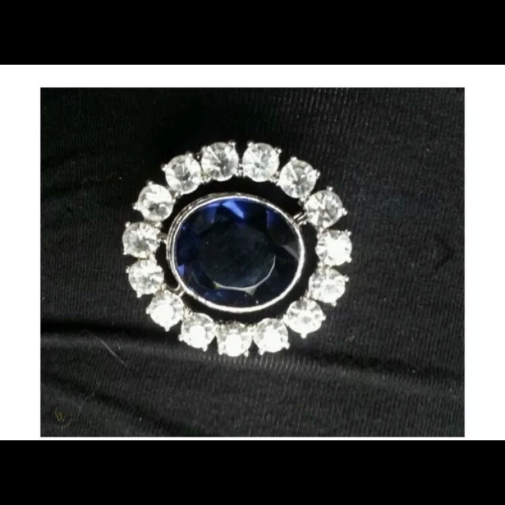 KENNETH J LANE BLUE GLASS HOPE DIAMOND REPLICA BROOCH PIN ROYAL